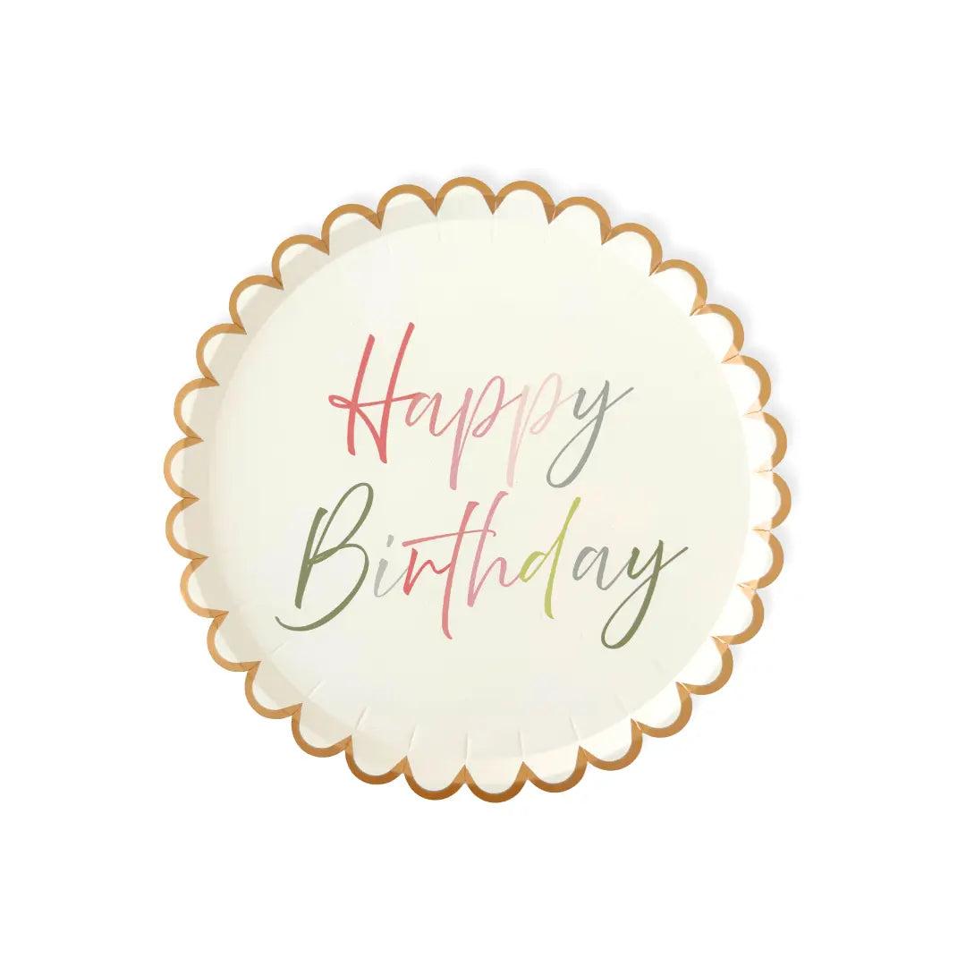 Pastel Scalloped Happy Birthday Salad Plate, 12pcs - Josi James - 8.5 Inch Plate