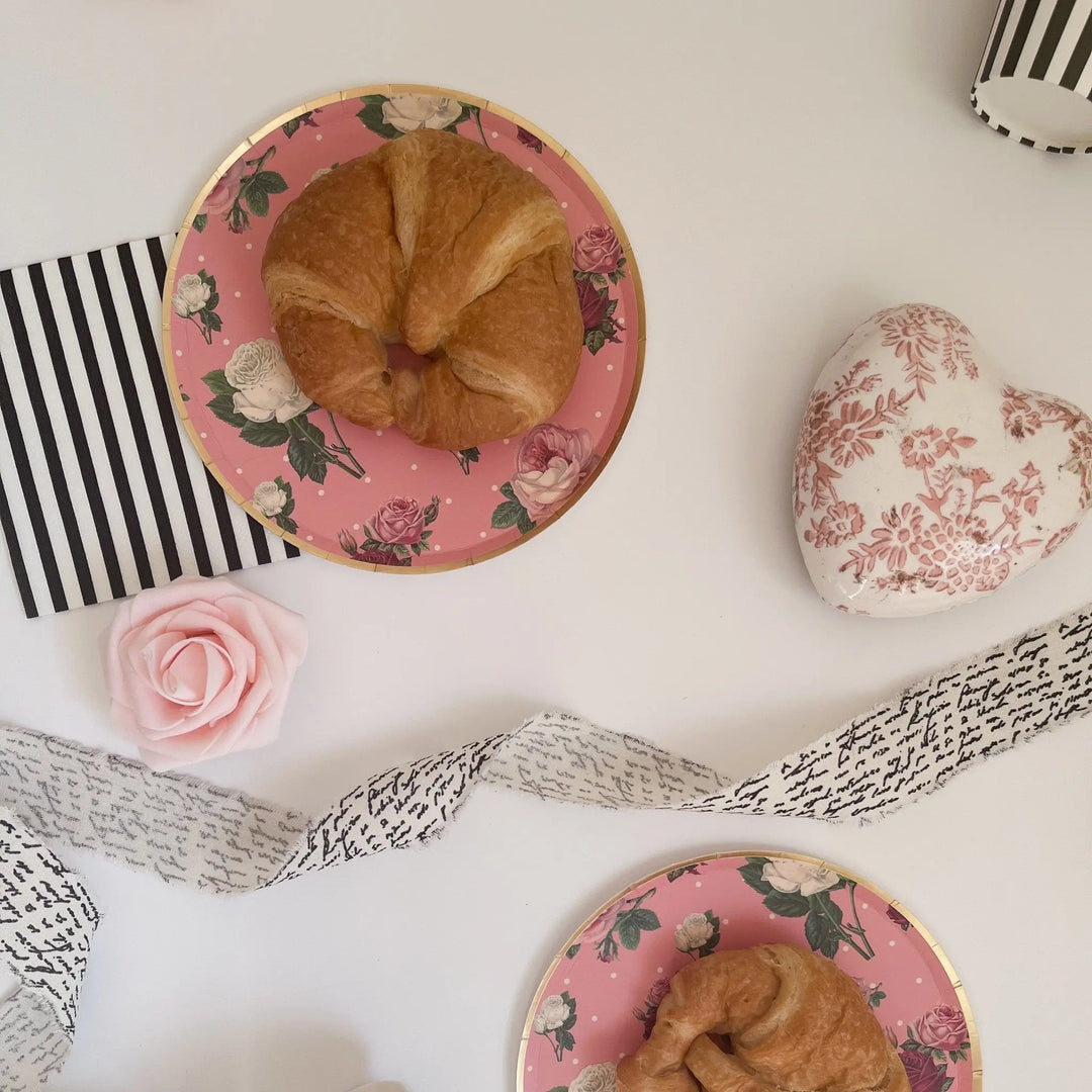 Patisserie Vintage Pink Floral Small Paper Plate (8pcs) - Josi James - 7 Inch Plate