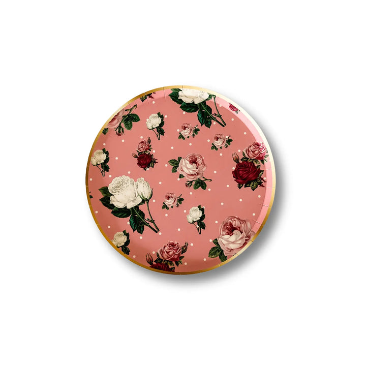 Patisserie Vintage Pink Floral Small Paper Plate (8pcs) - Josi James - 7 Inch Plate