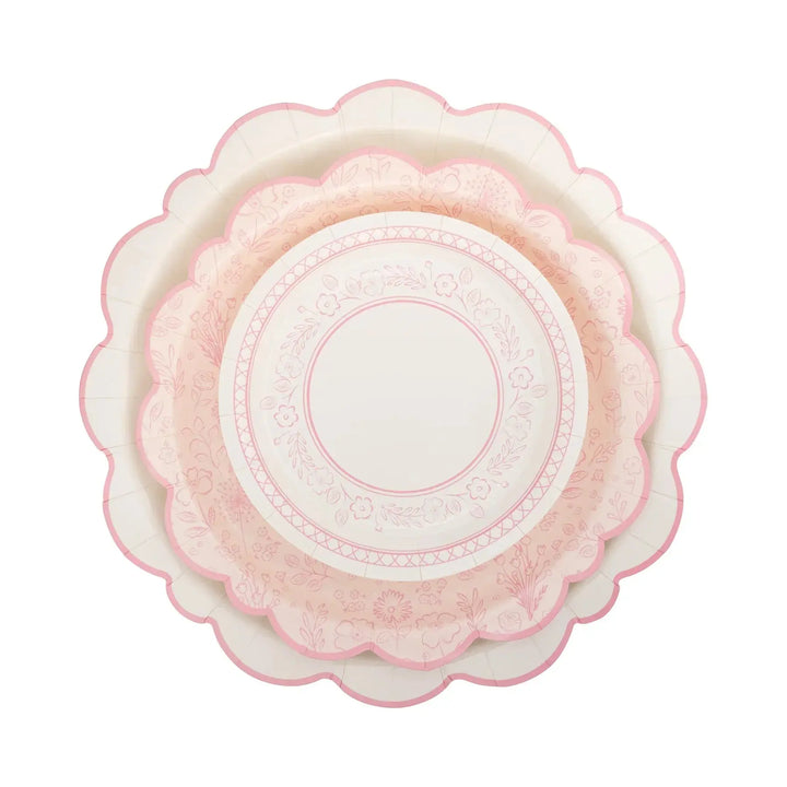 Pink Baby Shower Floral Dessert Plates – 7" Pink Toile Party Plates (8ct) - Josi James - 7 Inch Plate