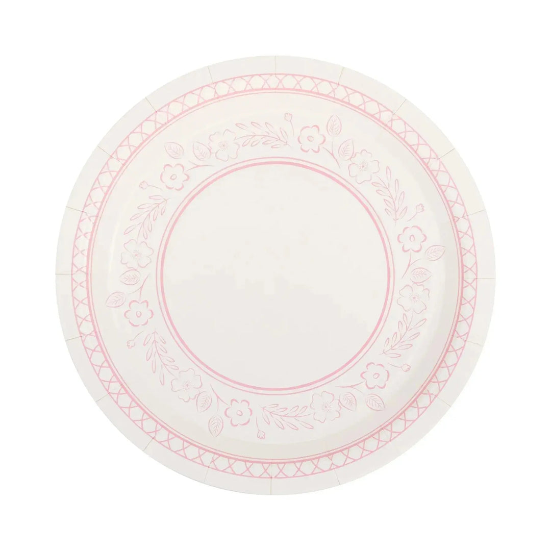 Pink Baby Shower Floral Dessert Plates – 7" Pink Toile Party Plates (8ct) - Josi James - 7 Inch Plate