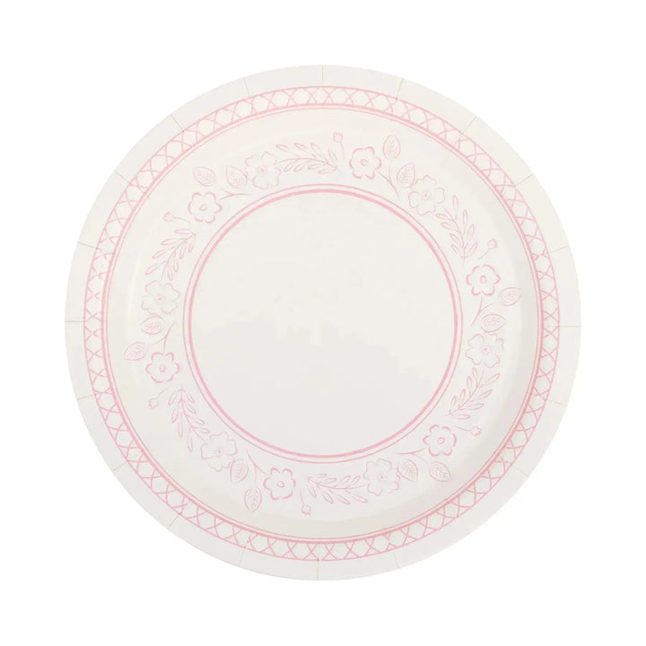 Pink Baby Shower Floral Dessert Plates – 7" Pink Toile Party Plates (8ct) - Josi James - 7 Inch Plate