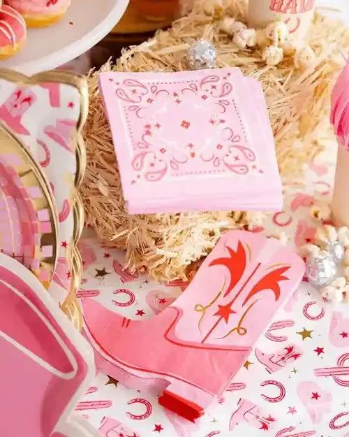 Pink Bandana Cocktail Napkins – 5" Cowgirl Party Napkins for Western Themed Events (24ct) - Josi James - Small Napkins