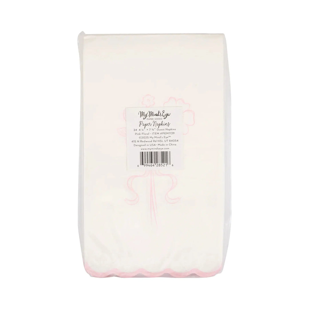 Pink Floral Guest Napkins – Elegant Baby Shower Paper Napkins (24ct) - Josi James - Tall Napkins