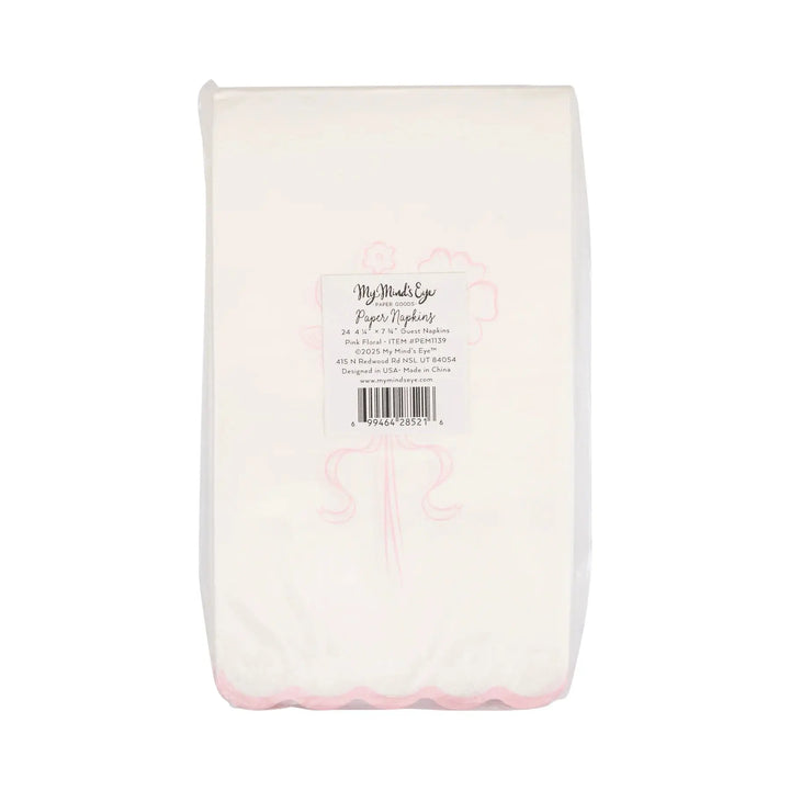 Pink Floral Guest Napkins – Elegant Baby Shower Paper Napkins (24ct) - Josi James - Tall Napkins