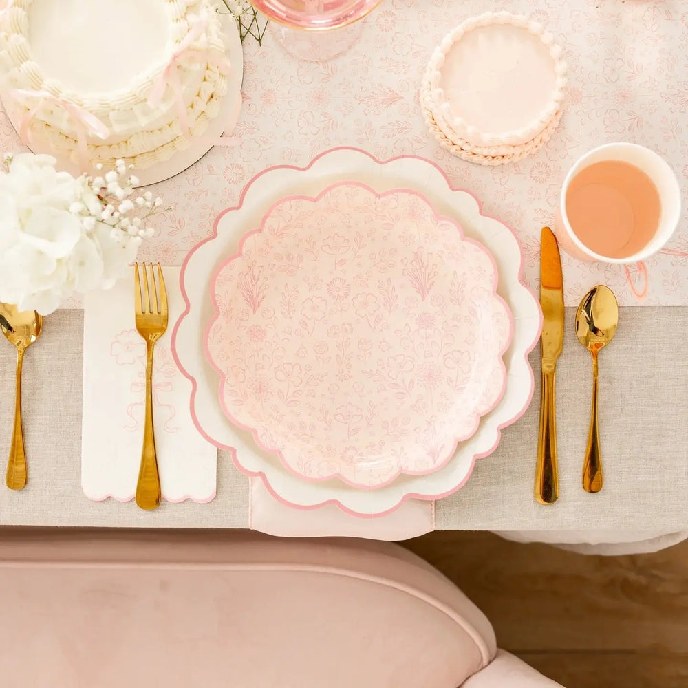 Pink Floral Table Runner – Baby Shower & Bridal Shower Paper Table Décor - Josi James - Table Runner