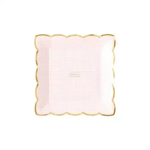 Pink Gingham Easter Dinner Plates – Scalloped 9" Gold Foil - Josi James - 9 Inch Plate