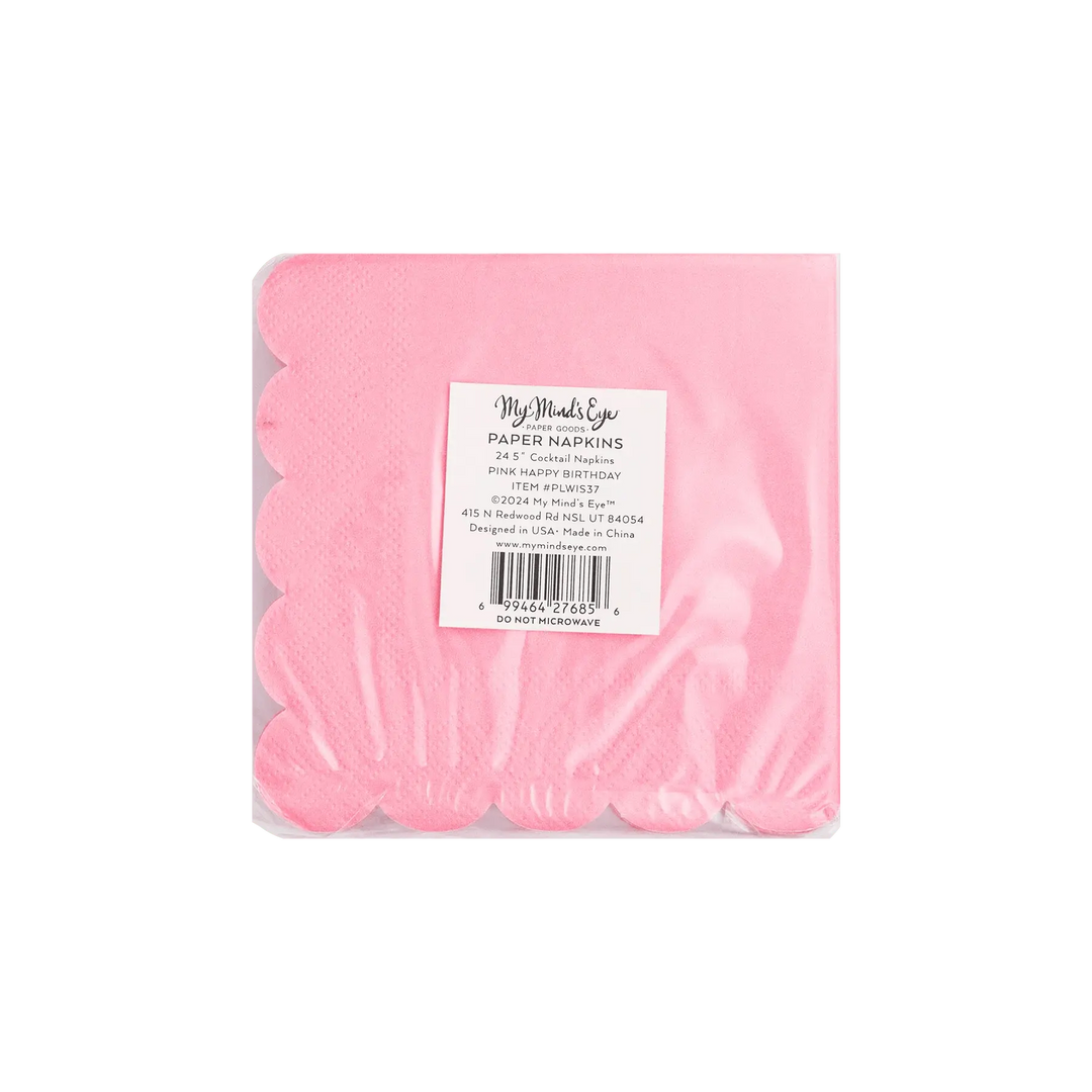 Pink Happy Birthday Cocktail Napkins – (32pcs) - Josi James - Small Napkins