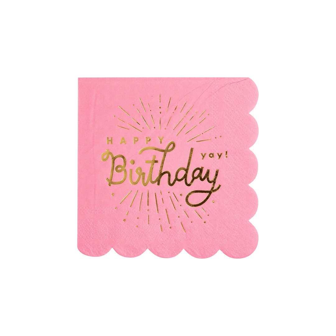 Pink Happy Birthday Cocktail Napkins – (32pcs) - Josi James - Small Napkins