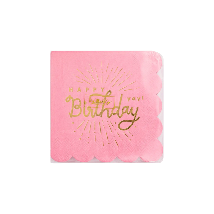 Pink Happy Birthday Cocktail Napkins – (32pcs) - Josi James - Small Napkins