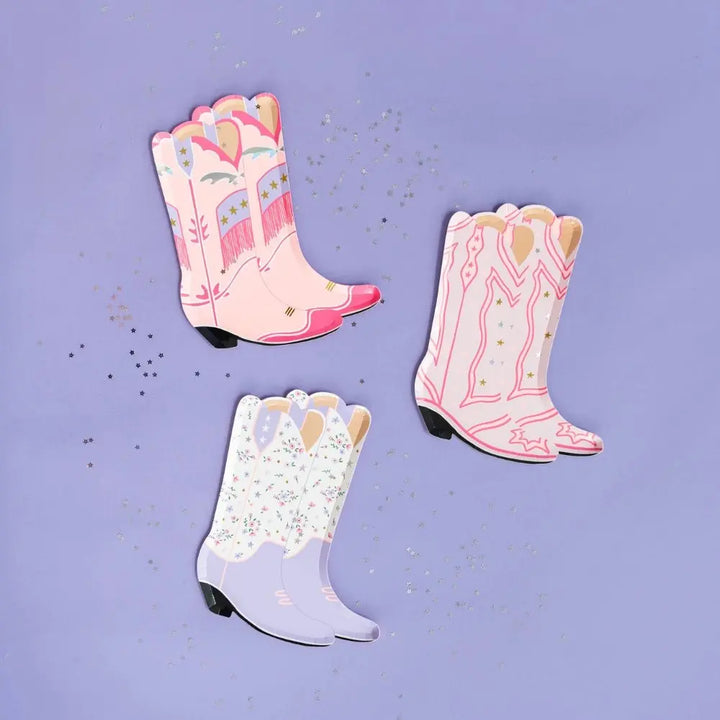 Pink & Purple Cowgirl Boot Shaped Plates, 8pcs - Josi James - Die Cut Plate