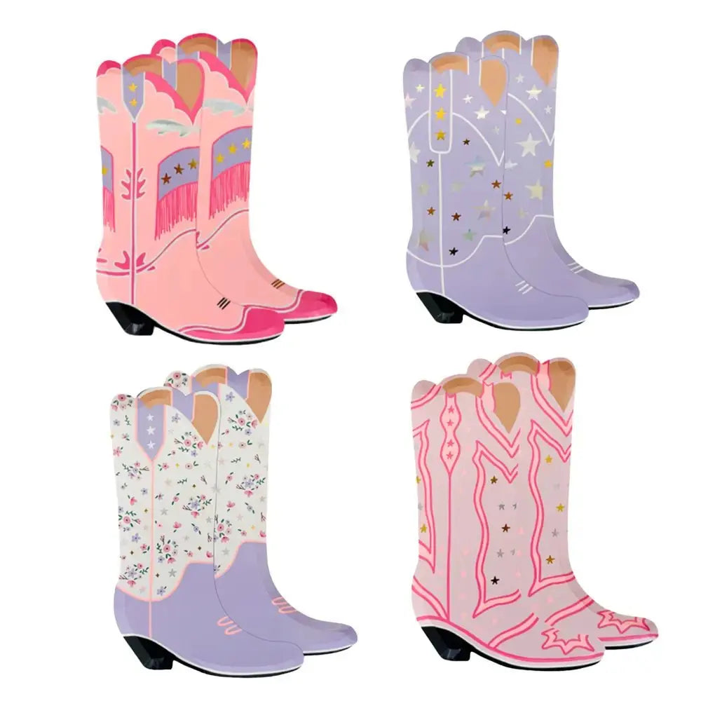 Pink & Purple Cowgirl Boot Shaped Plates, 8pcs - Josi James - Die Cut Plate