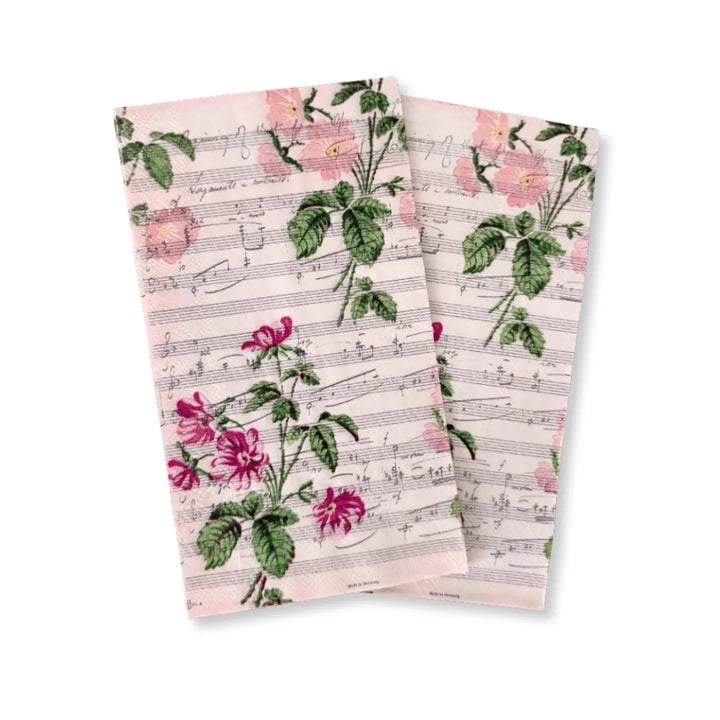 Pink Vintage Floral Love Song Guest Napkins, 12pcs - Josi James - Tall Napkins