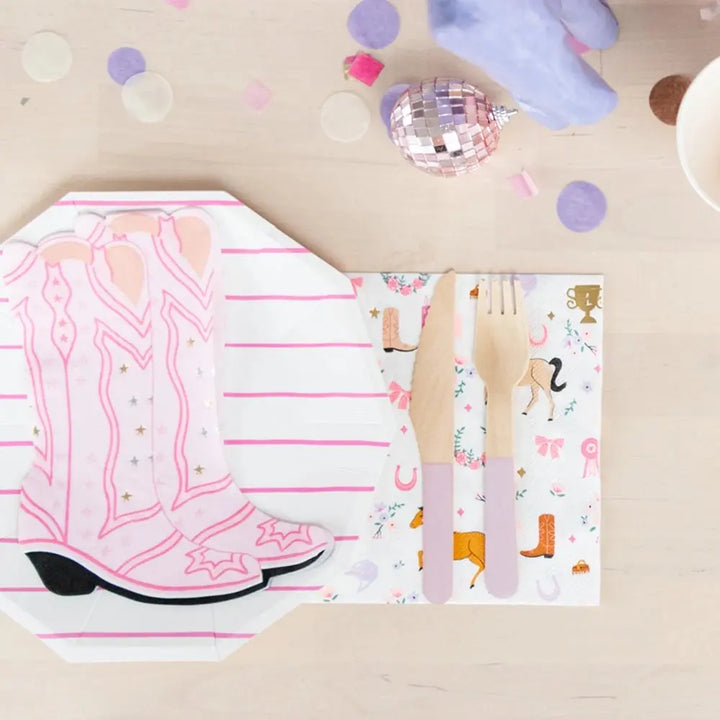 Pink Yeehaw Cowboy Boot Shaped Napkins, 16pcs - Josi James - Die Cut Napkin