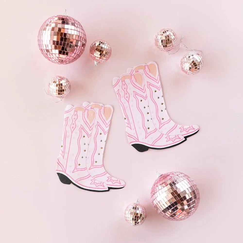 Pink Yeehaw Cowboy Boot Shaped Napkins, 16pcs - Josi James - Die Cut Napkin