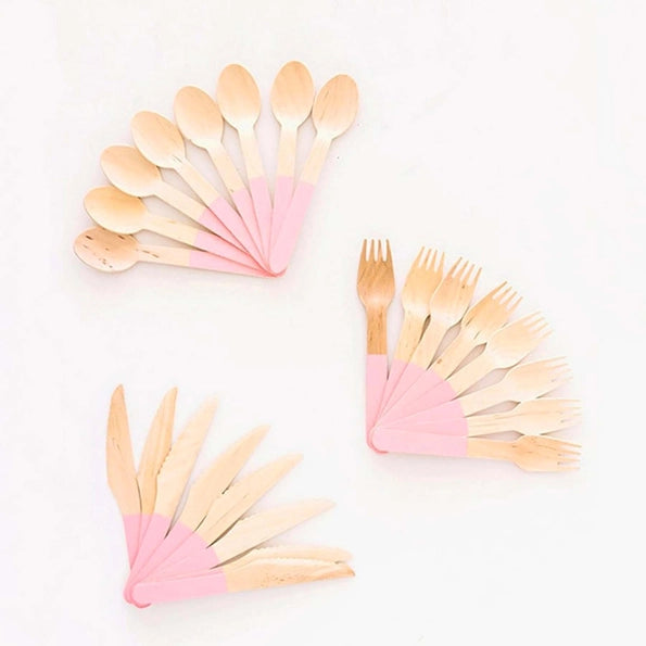 Pastel Pink Wooden Utensil Set - 24pcs Ellie's Party Supply