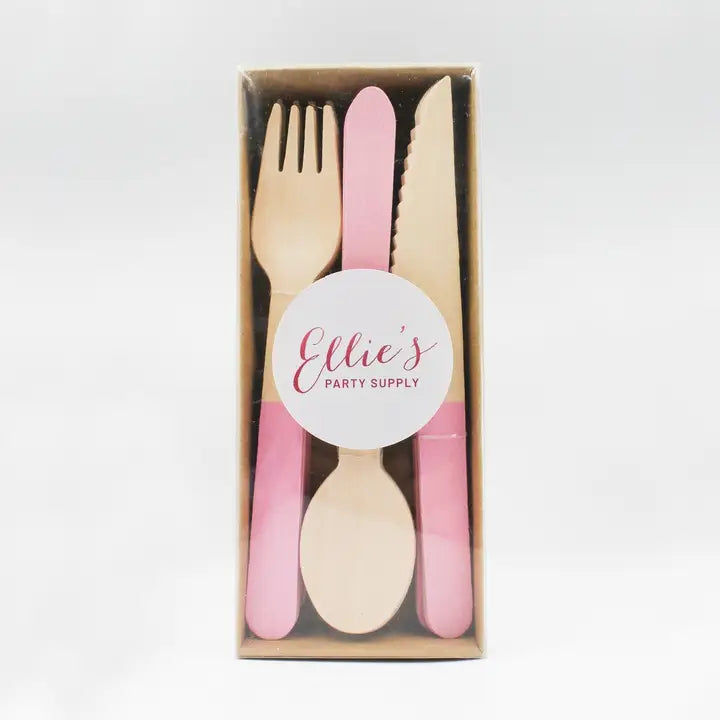 Pastel Pink Wooden Utensil Set - 24pcs Ellie's Party Supply