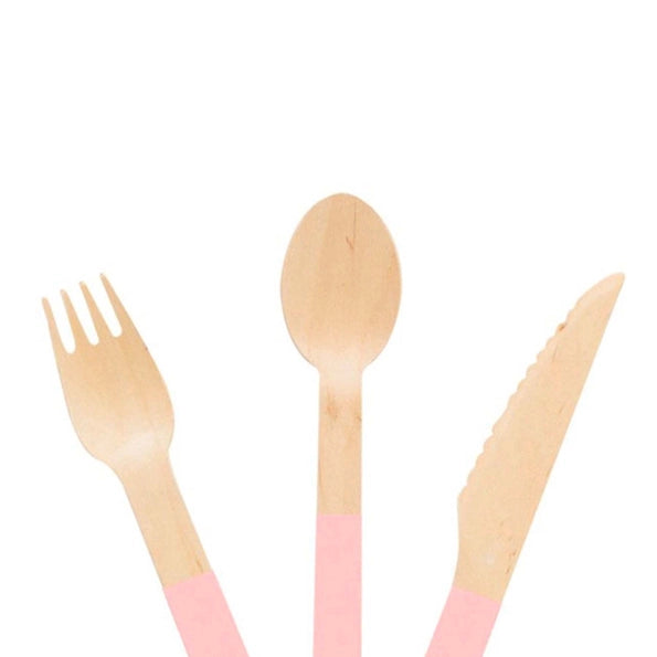 Pastel Pink Wooden Utensil Set - 24pcs Ellie's Party Supply