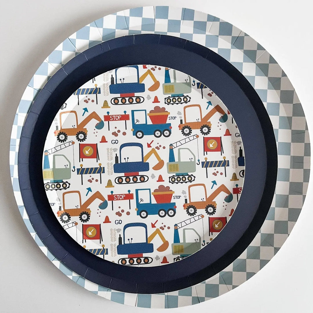 Premium Checkered Blue Plate (8pcs) - Josi James - 10.5 Inch Plate