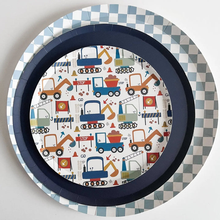 Premium Checkered Blue Plate (8pcs) - Josi James - 10.5 Inch Plate