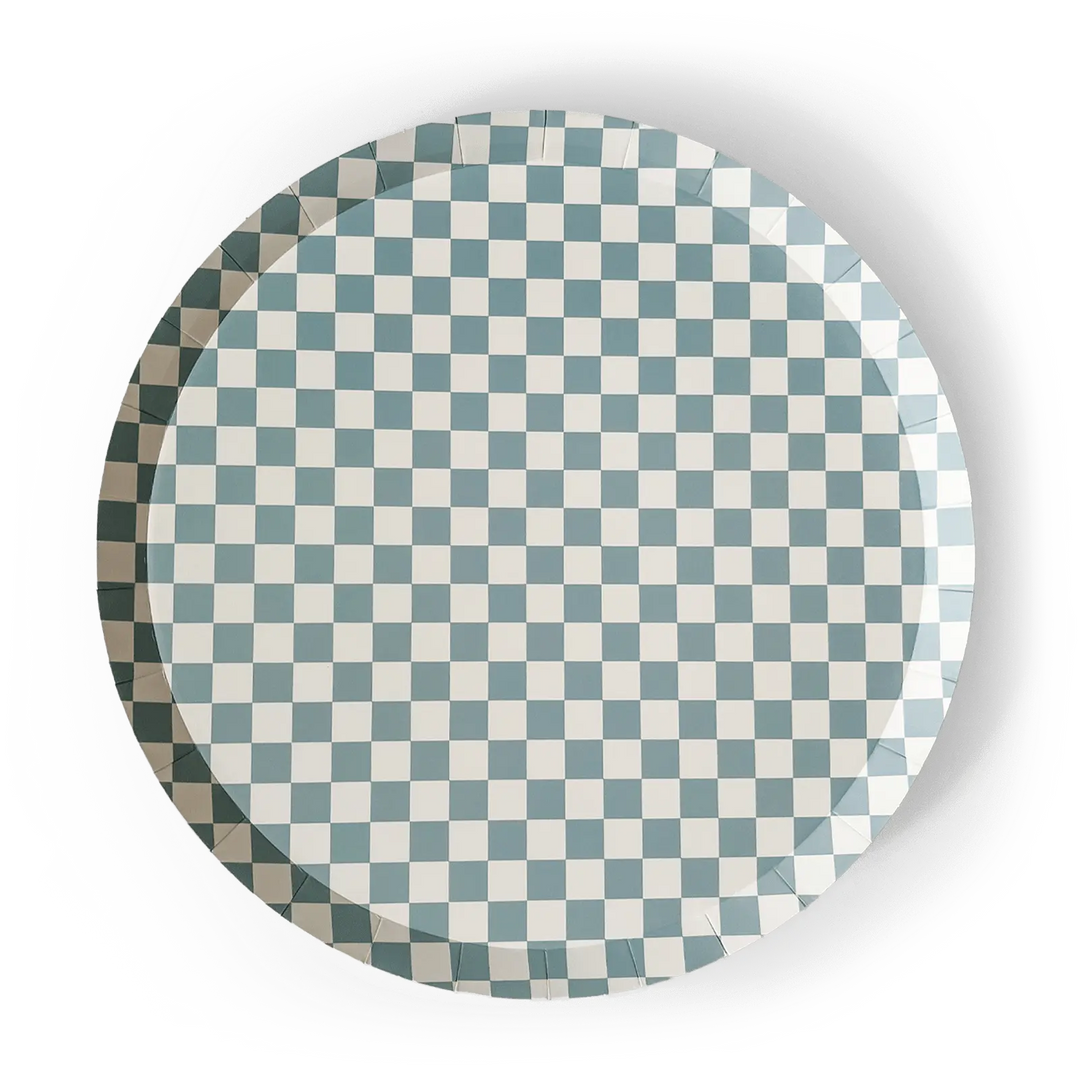 Premium Checkered Blue Plate (8pcs) - Josi James - 10.5 Inch Plate
