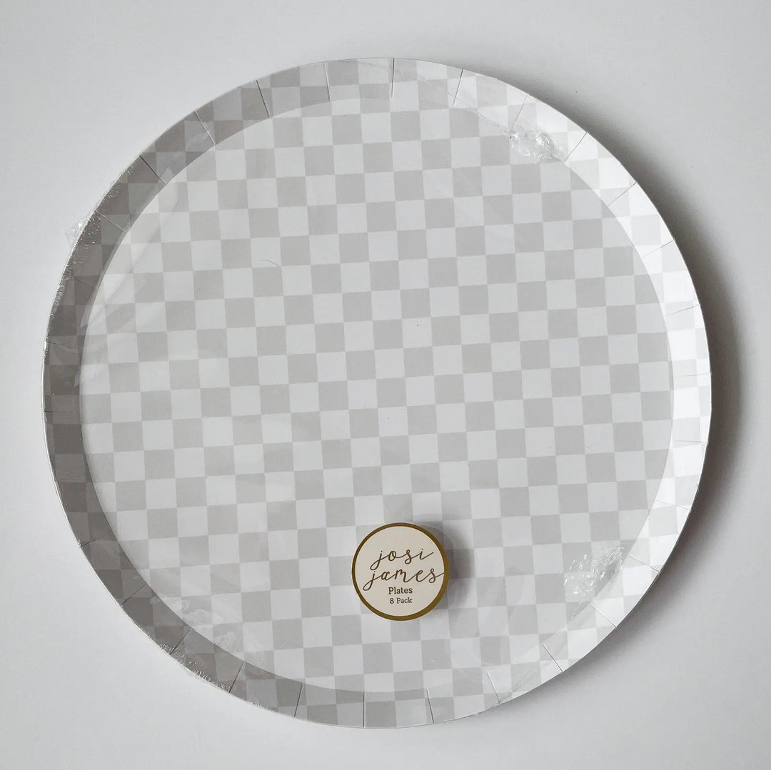 Premium Checkered Light Gray Plate (8pcs) - Josi James - 10.5 Inch Plate