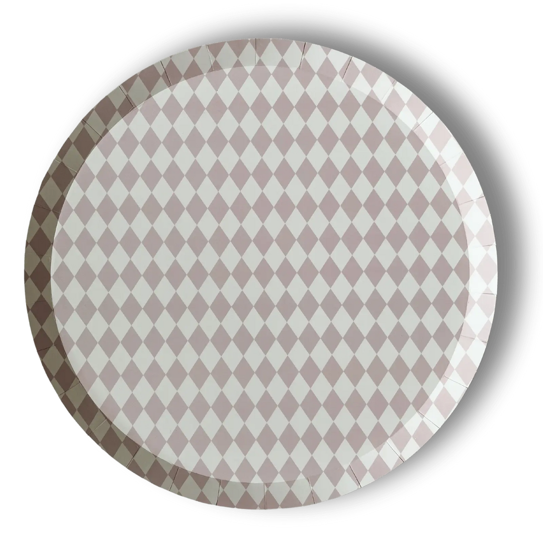 Premium Pink Bavarian Check Paper Party Plate (8pcs) - Josi James - 10.5 Inch Plate
