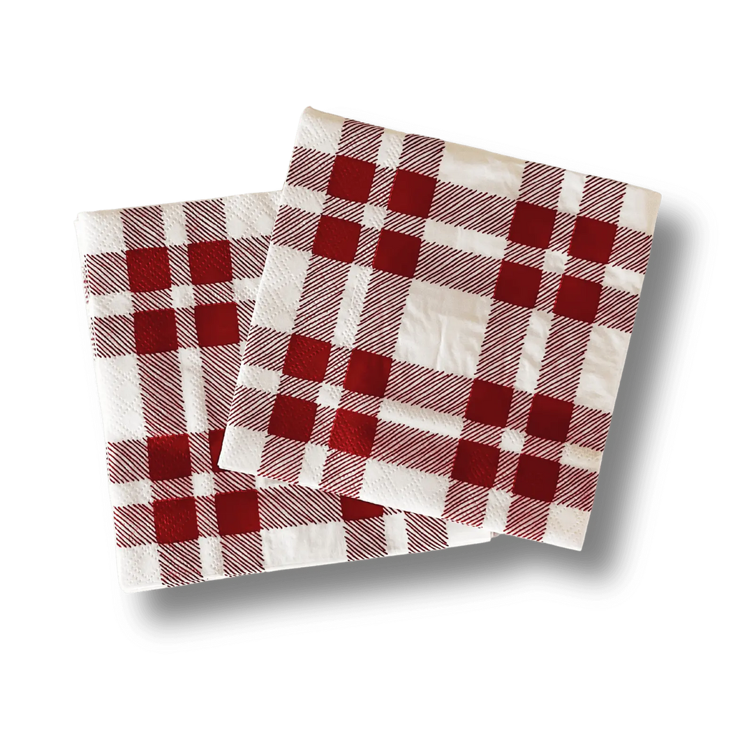 Red Plaid Small Disposable Paper Napkins (16pcs) - Josi James - Small Napkins