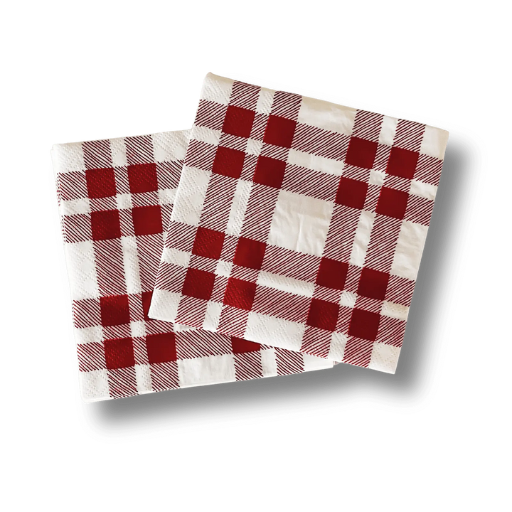Red Plaid Small Disposable Paper Napkins (16pcs) - Josi James - Small Napkins