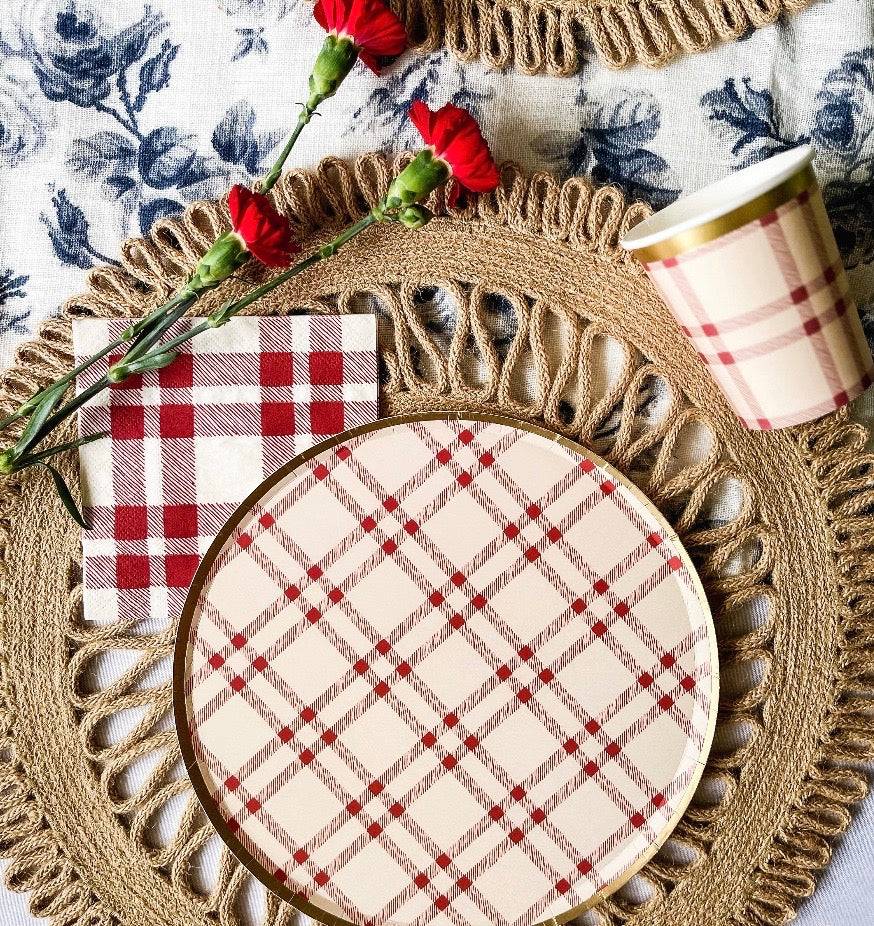 Red Plaid Small Disposable Paper Napkins (16pcs) - Josi James - Small Napkins