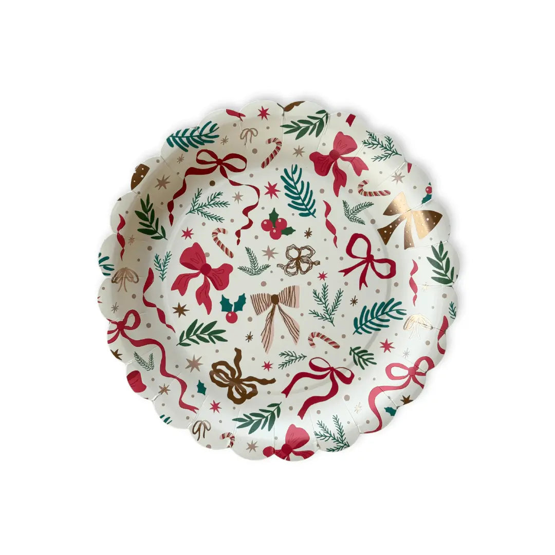 Ribbons & Cheer Bow Christmas Plates (12pcs) - Josi James - 7 Inch Plate