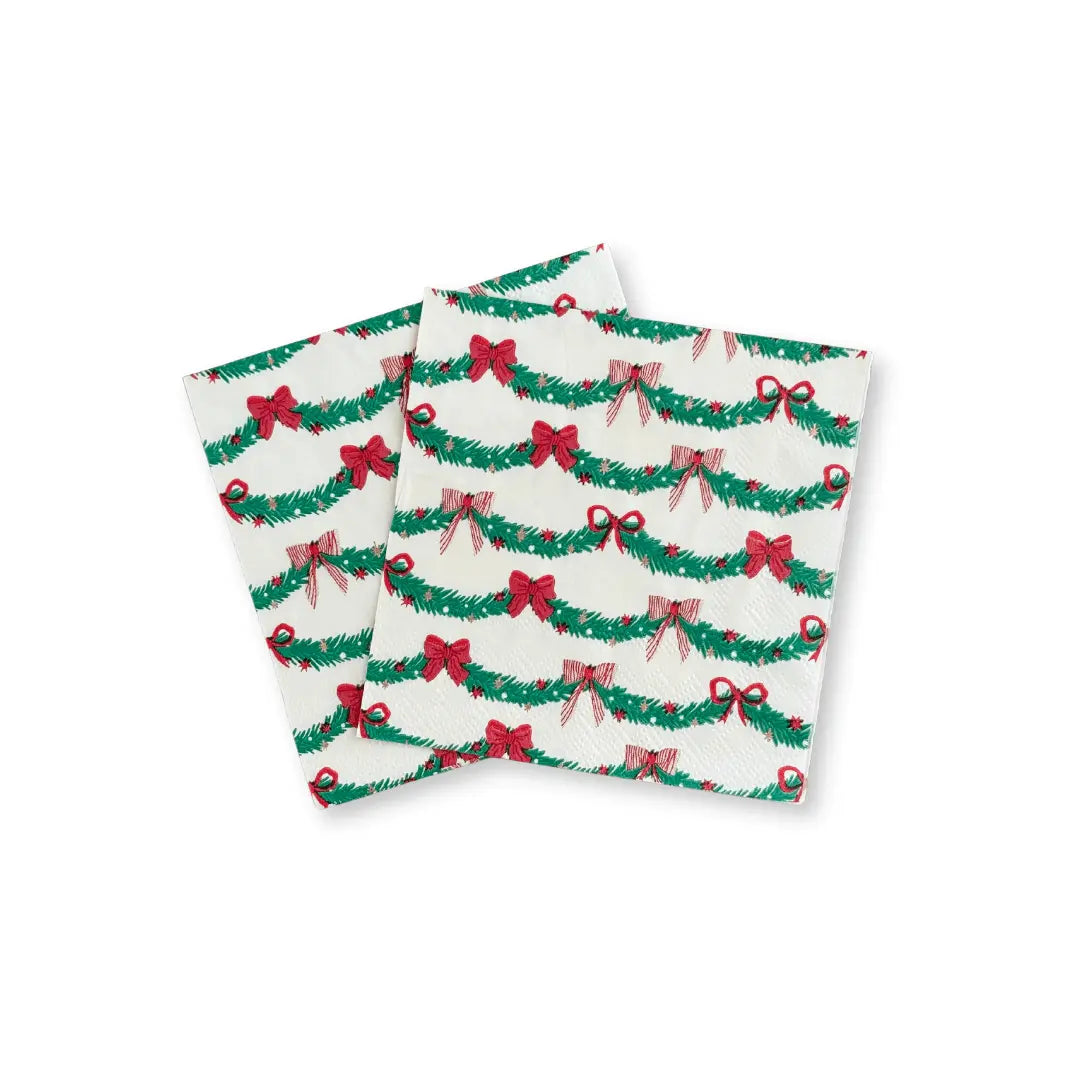 Ribbons & Cheer Gingerbread Bow Beverage Napkins (24pcs) - Josi James - Small Napkins