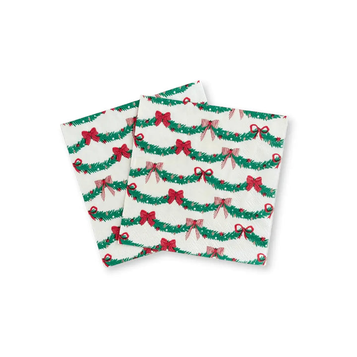 Ribbons & Cheer Gingerbread Bow Beverage Napkins (24pcs) - Josi James - Small Napkins