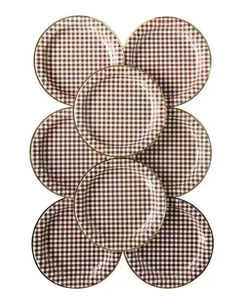 Rustic Gingham Check Plates – 11" Round with Gold Foil (8pcs) - Josi James - 11 Inch Plate