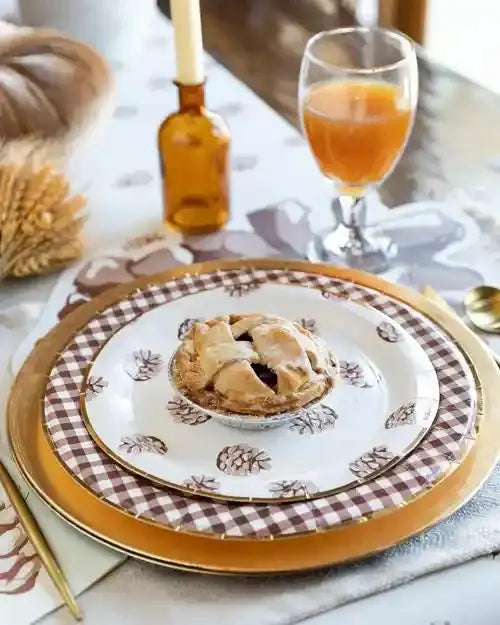Rustic Gingham Check Plates – 11" Round with Gold Foil (8pcs) - Josi James - 11 Inch Plate