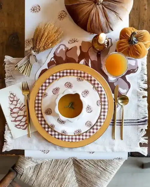 Rustic Gingham Check Plates – 11" Round with Gold Foil (8pcs) - Josi James - 11 Inch Plate