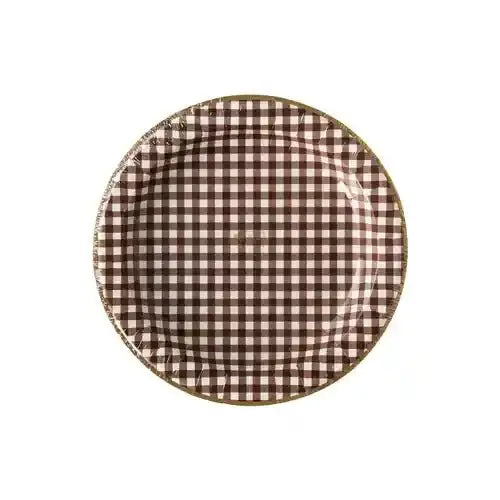 Rustic Gingham Check Plates – 11" Round with Gold Foil (8pcs) - Josi James - 11 Inch Plate