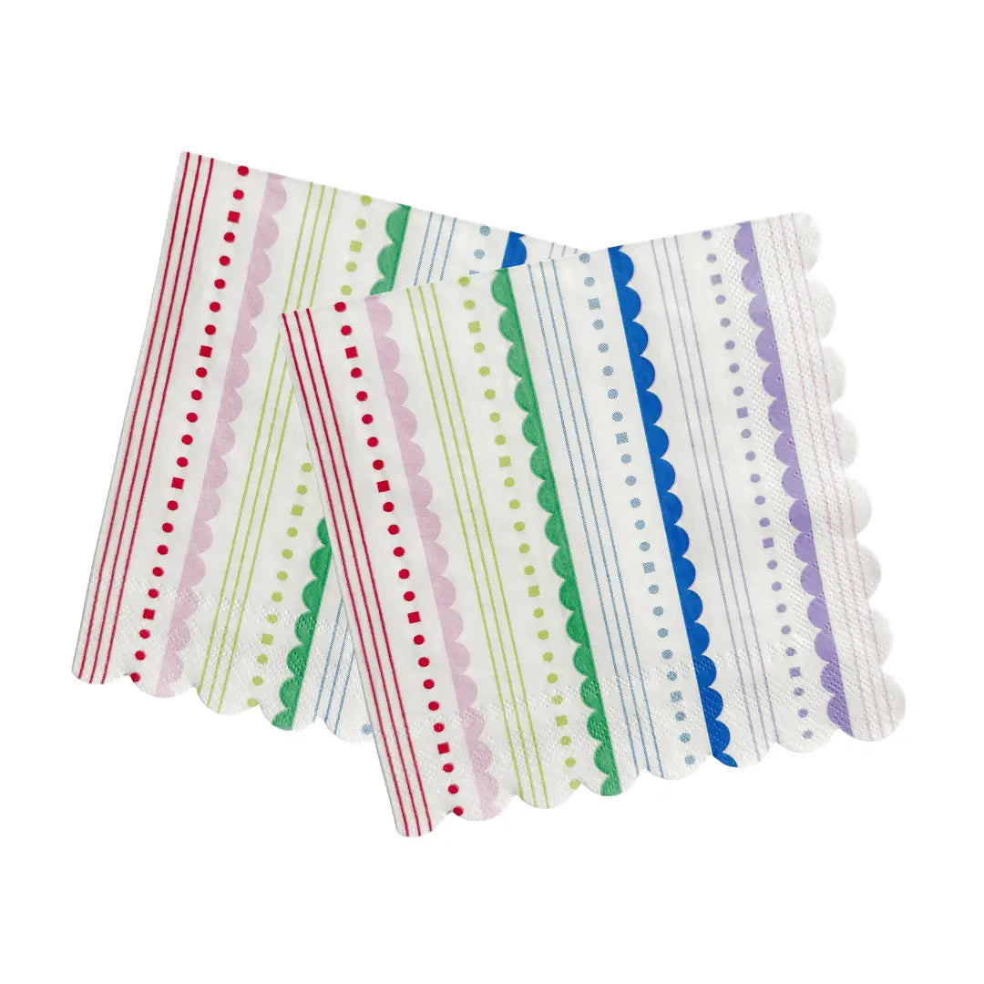 Scalloped Rainbow Striped Lunch Napkins | 6.5” Colorful Party Napkins - Josi James - Small Napkins