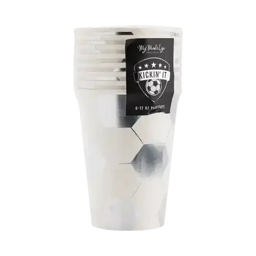 Soccer Party Cups – 12oz Silver Foil Game Day, (8pcs) - Josi James - Cups