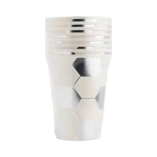 Soccer Party Cups – 12oz Silver Foil Game Day, (8pcs) - Josi James - Cups