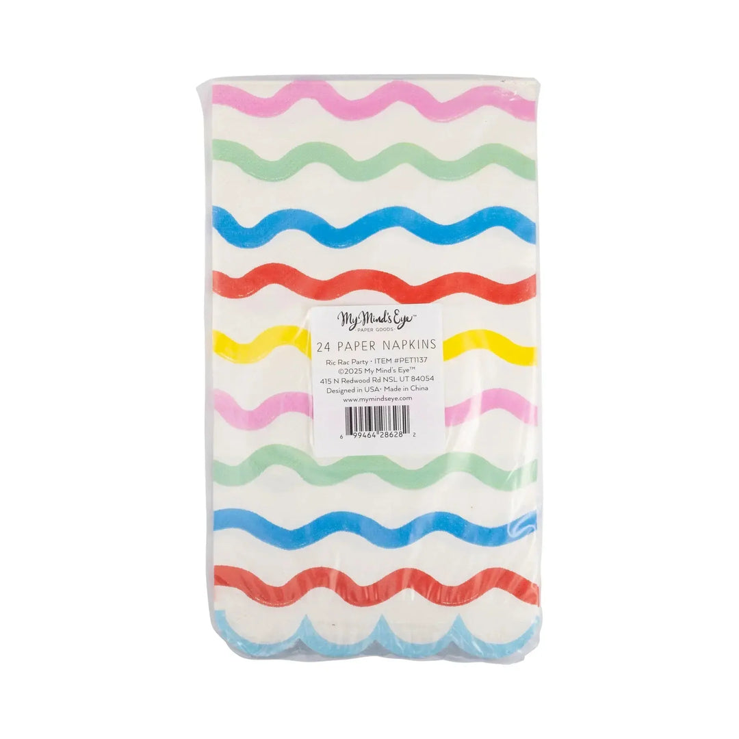 Squiggle Guest Napkins – 4.25" x 7.75" Colorful Party Napkins for Birthdays & Celebrations (24ct) - Josi James - Tall Napkins