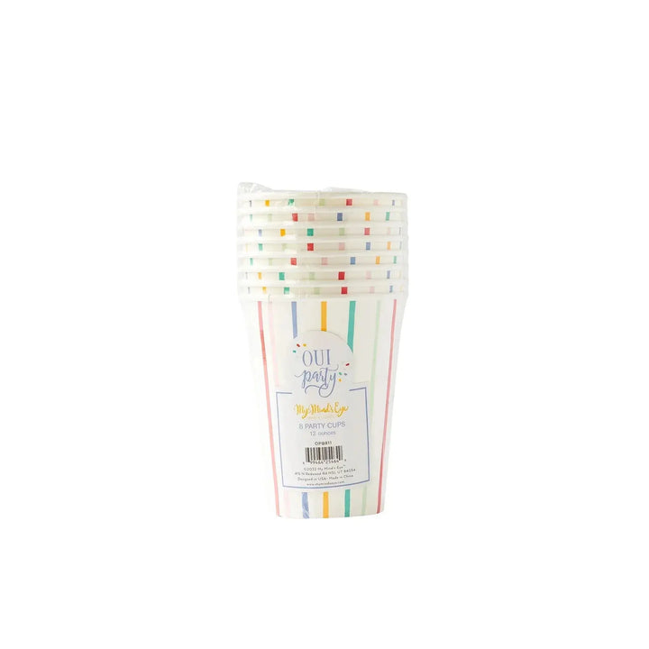 Striped Birthday Paper Cups – 12oz Colorful Party Cups for Kids or Adult Celebrations (8ct) - Josi James - Cups