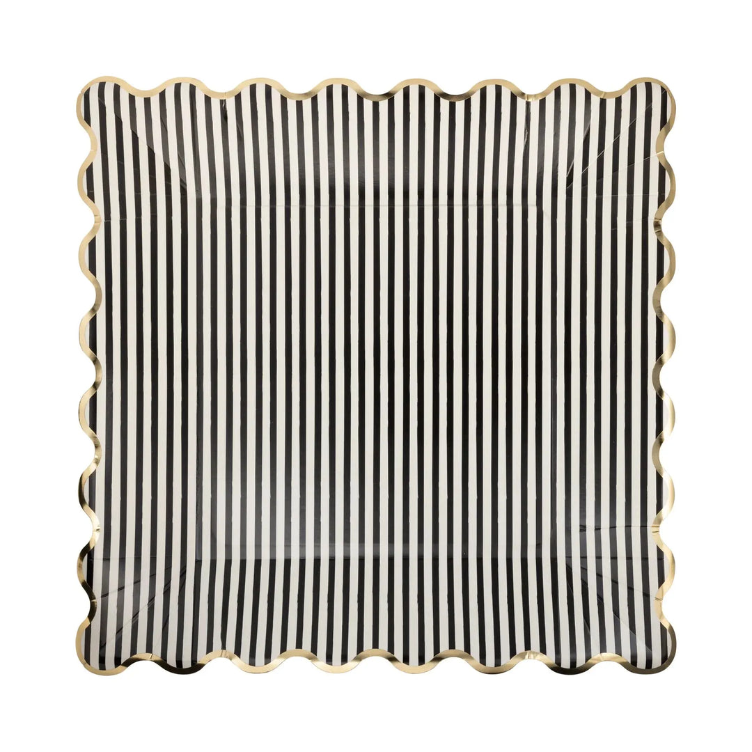 Striped Scalloped Paper Plates – Graduation Party Pack (8pcs) - Josi James - 11 Inch Plate