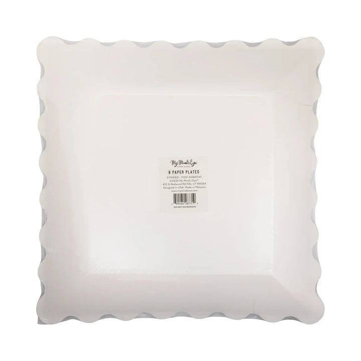 Striped Scalloped Paper Plates – Graduation Party Pack (8pcs) - Josi James - 11 Inch Plate