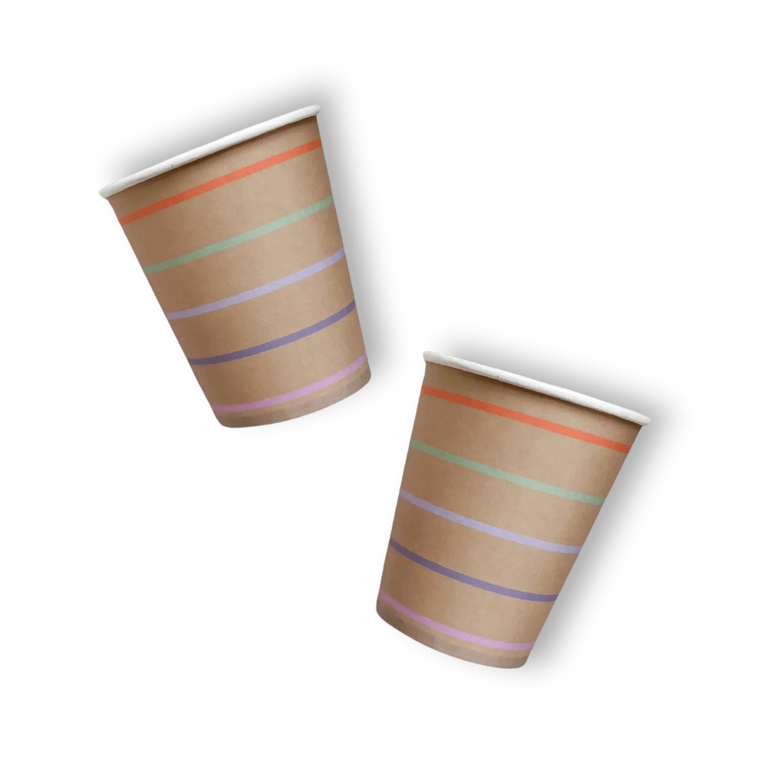 Tan Striped Cups (8pcs) - Josi James - Cups