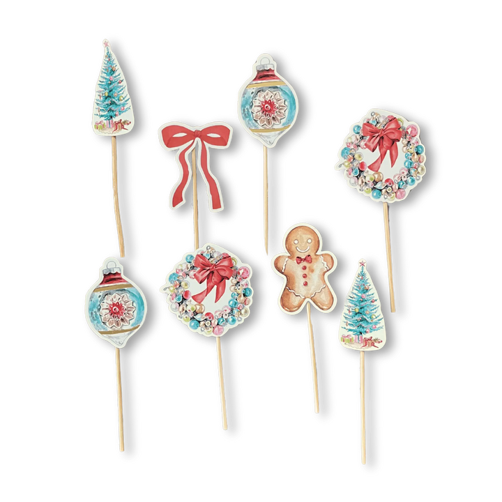 Vintage Christmas Cupcake Toppers (8pcs) - Josi James - Cupcake Toppers