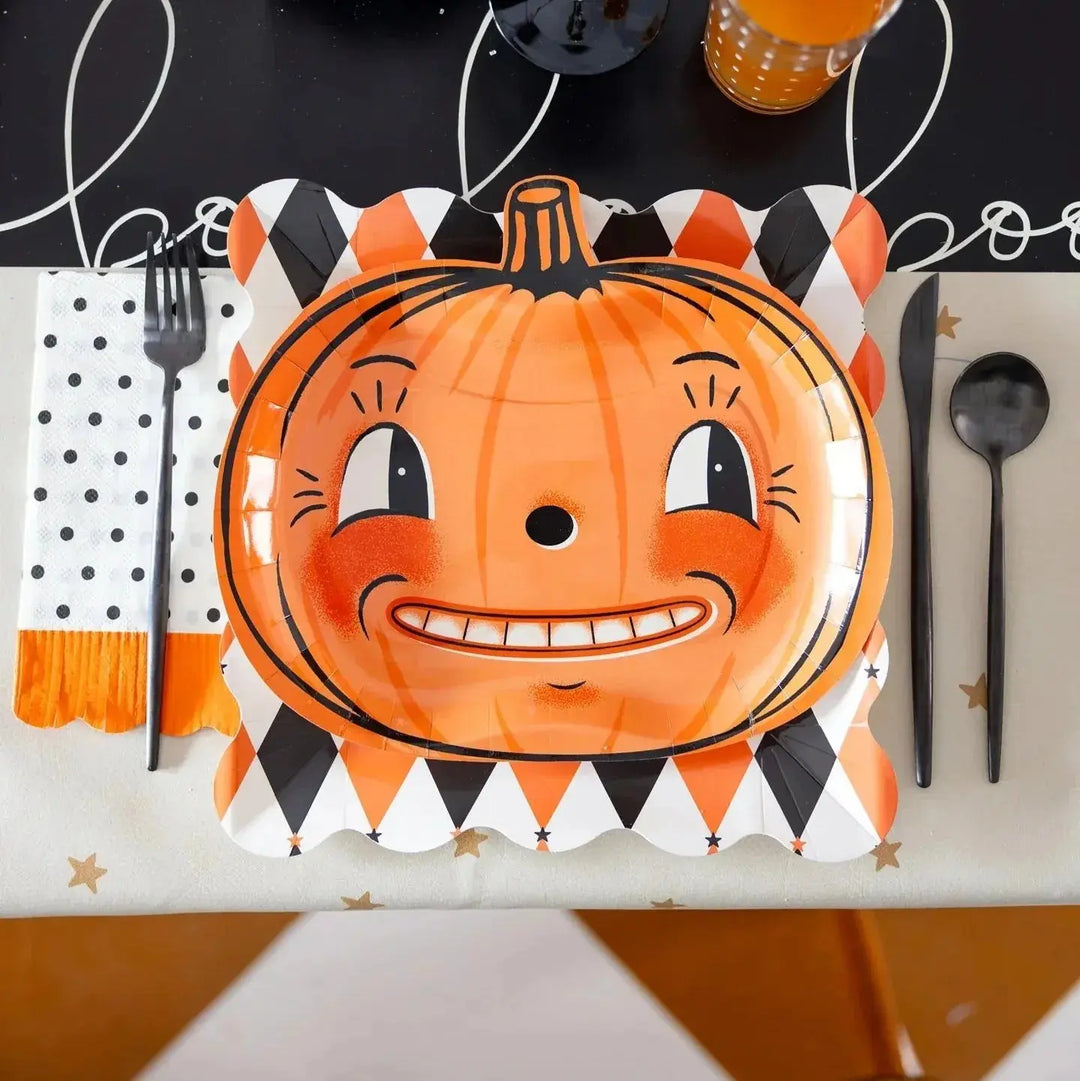 Vintage Pumpkin Halloween Plates – Set of 9 (3 Designs) - Josi James - Die Cut Plate