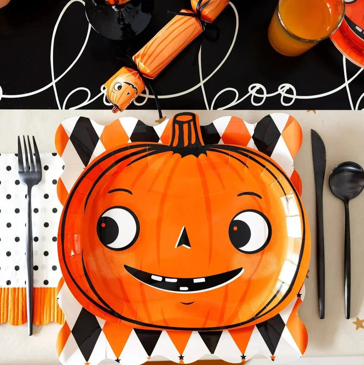 Vintage Pumpkin Halloween Plates – Set of 9 (3 Designs) - Josi James - Die Cut Plate