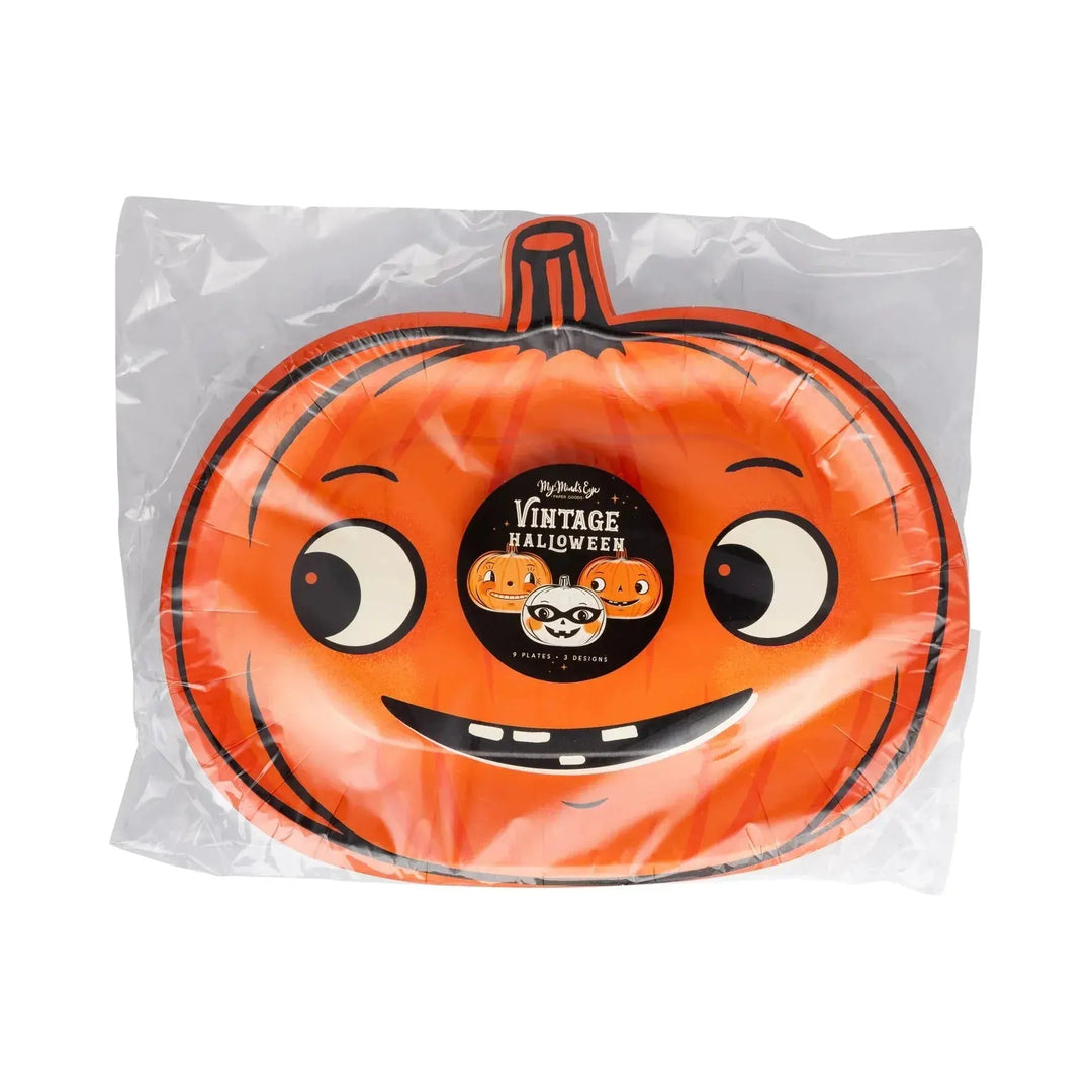 Vintage Pumpkin Halloween Plates – Set of 9 (3 Designs) - Josi James - Die Cut Plate