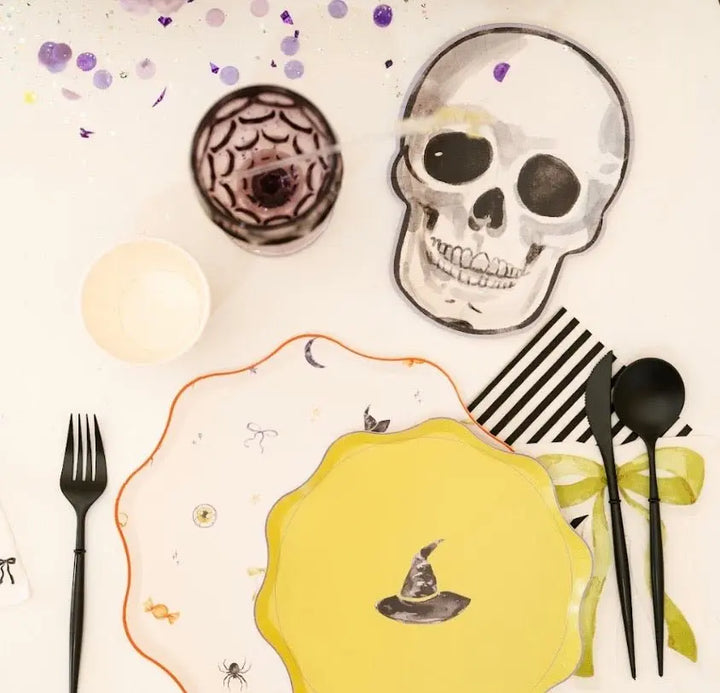 Watercolor Skeleton Halloween Dessert Plate (12pcs) - Josi James - Die Cut Plate